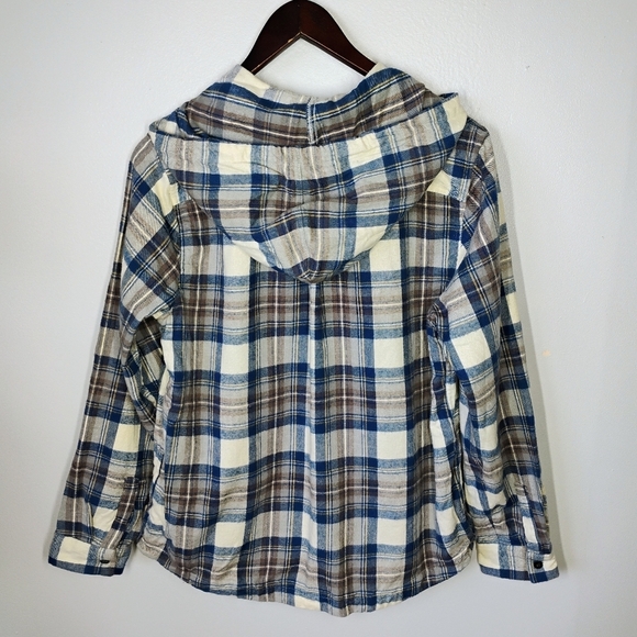 LL Bean Scotch Plaid Flannel Shirt Relaxed Fit Zip Hoodie Granola Size Small - Picture 5 of 15